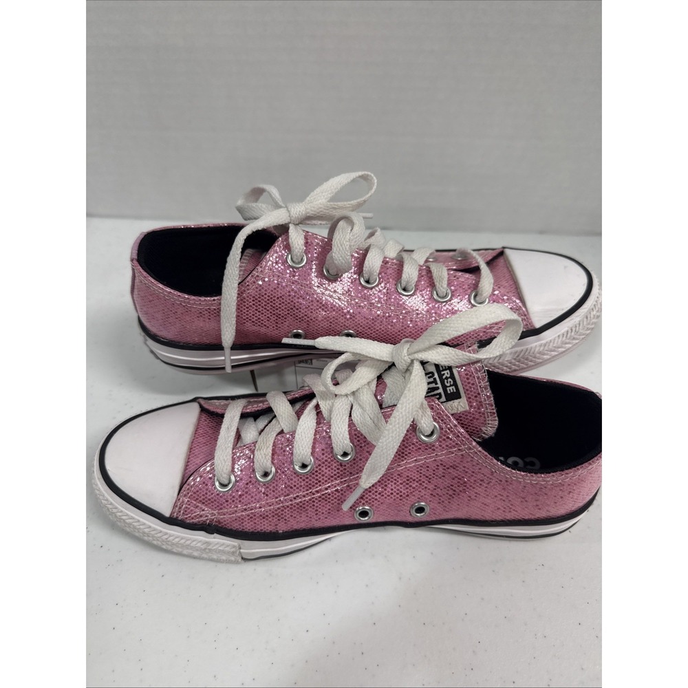 Converse Chuck Taylor All Star Kid Pink Glitter Low Top Lace-Up Sneakers 4.5